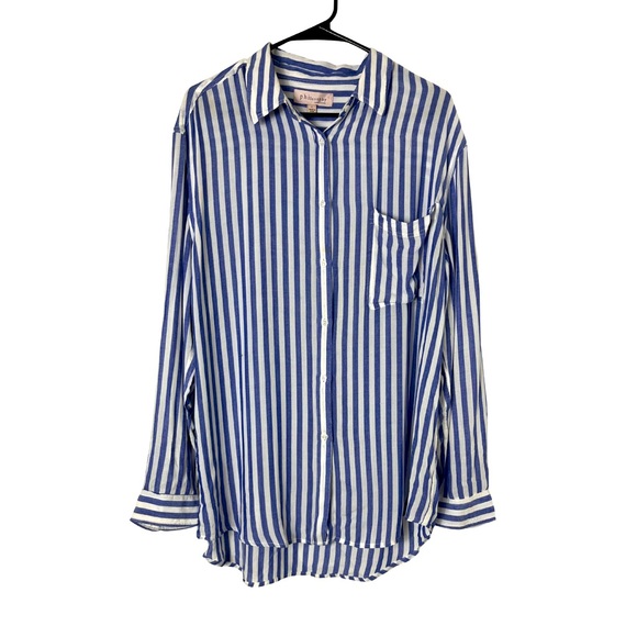 Philosophy Women’s Striped Button Down Front Pocket Lightweight Shirt - Picture 1 of 8